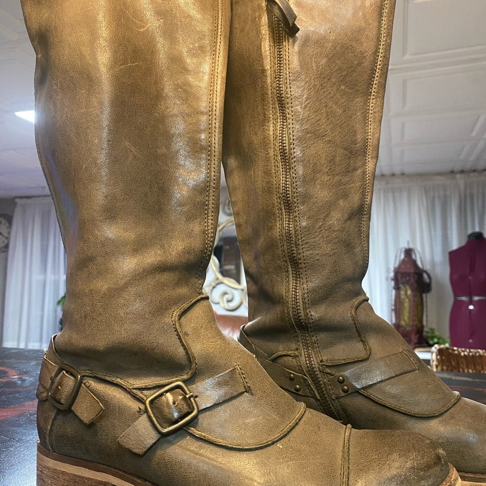 Anthropology SCHULER & SONS Drew Moss-Green Leather Size EU 37.5 Riding Boots